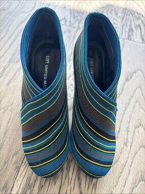 United Nude Blue, Black & Neon Stripe Slip-On Mules